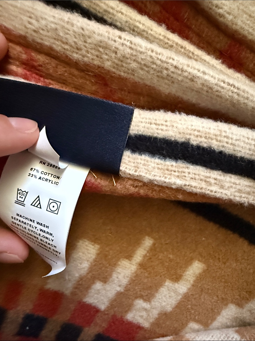 Patterned Wool Blanket Throw in Rust, Black & Cream - Picture 10 of 10